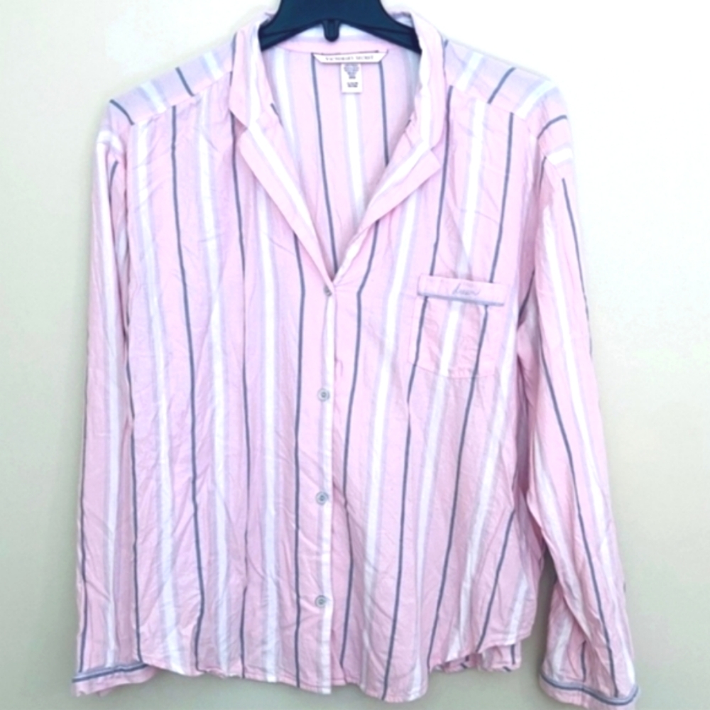 Victoria's Secret Pink Striped Long Sleeve PJ Top